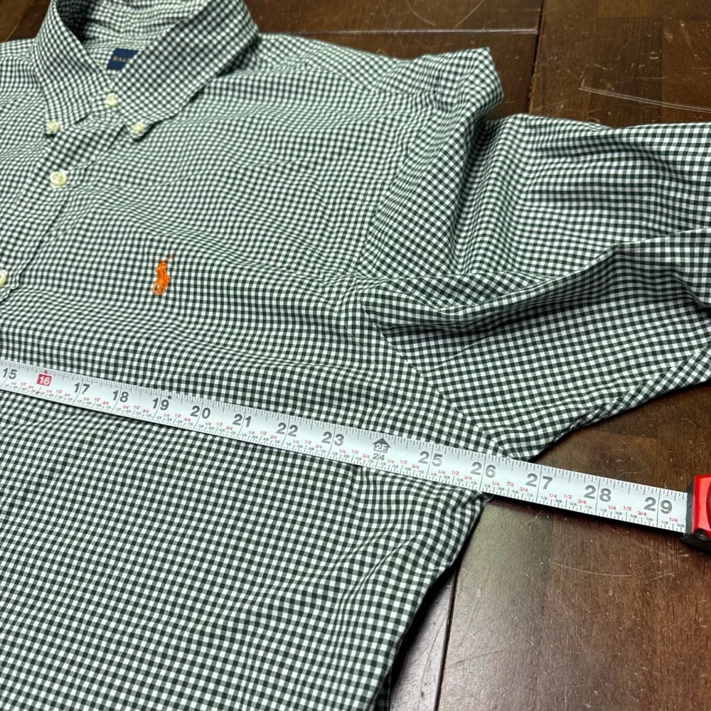 Polo Ralph Lauren Button Down Men XXL Green Gingham Check Slim Fit Long Sleeve